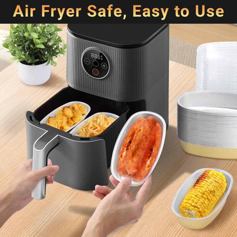 Beasea 6 Inch Oval Cheesecake Pan, 50 Pack With Lids - Golden Disposable Mini Bread Loaf Pans, Ellipse Aluminum Bakeware for Oven Baking - Image 4